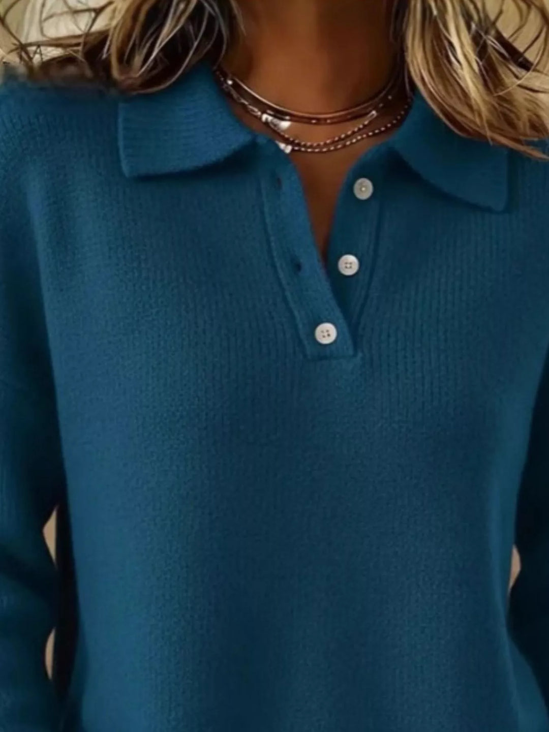 Full Size Button Detail Drop Shoulder Sweater Plus Size
