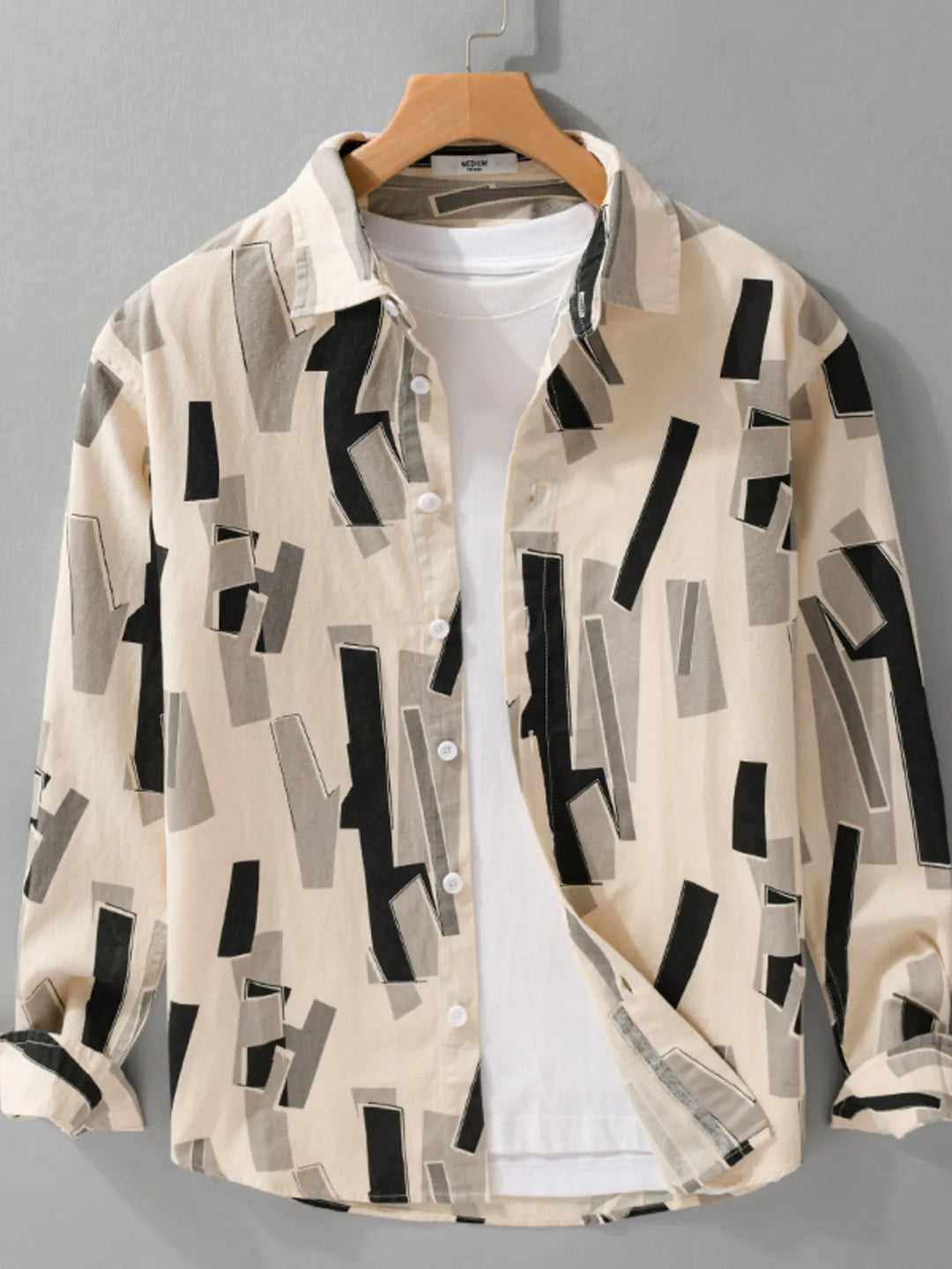 Men's Plus Size Printed Button Up Long Sleeve Shirt