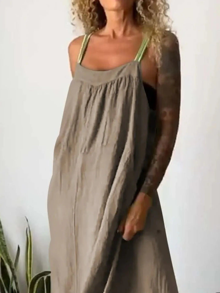 Full Size Ruched Cami Maxi Dress with Pockets Plus Size