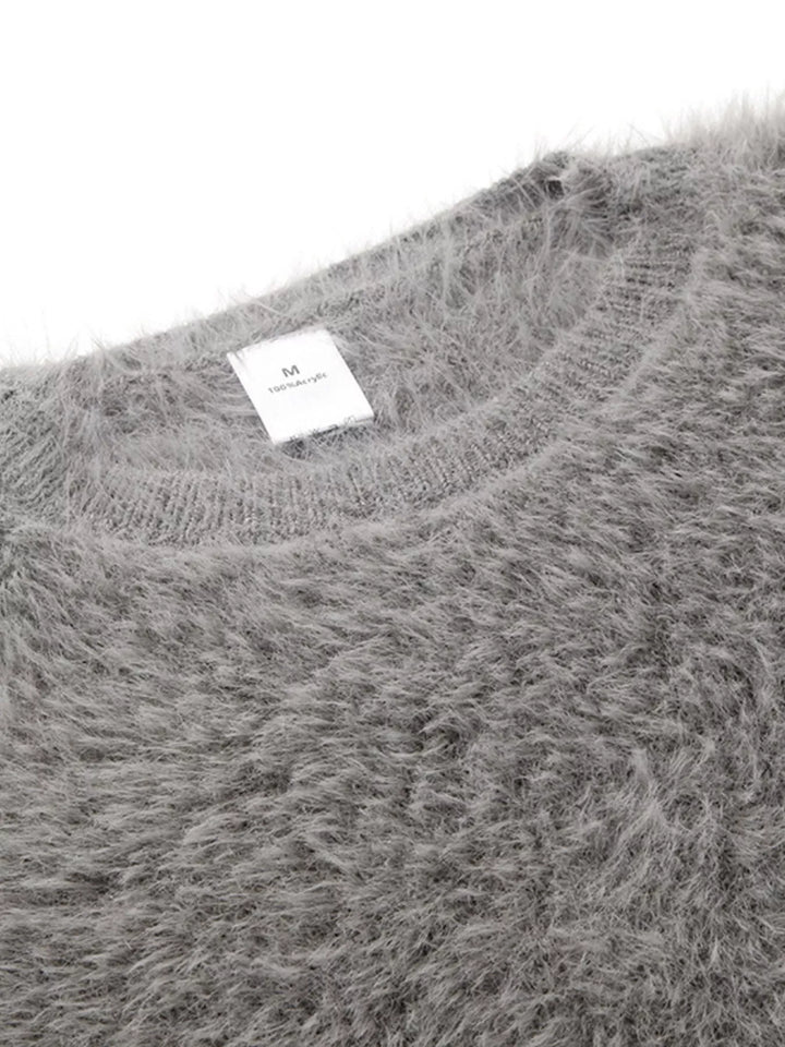 Fuzzy Round Neck Long Sleeve Sweater
