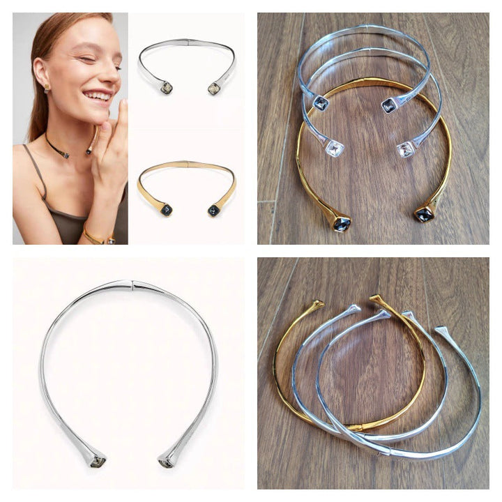 Personalized Geometric Square Womens Niche Design Chic Crystal Choker