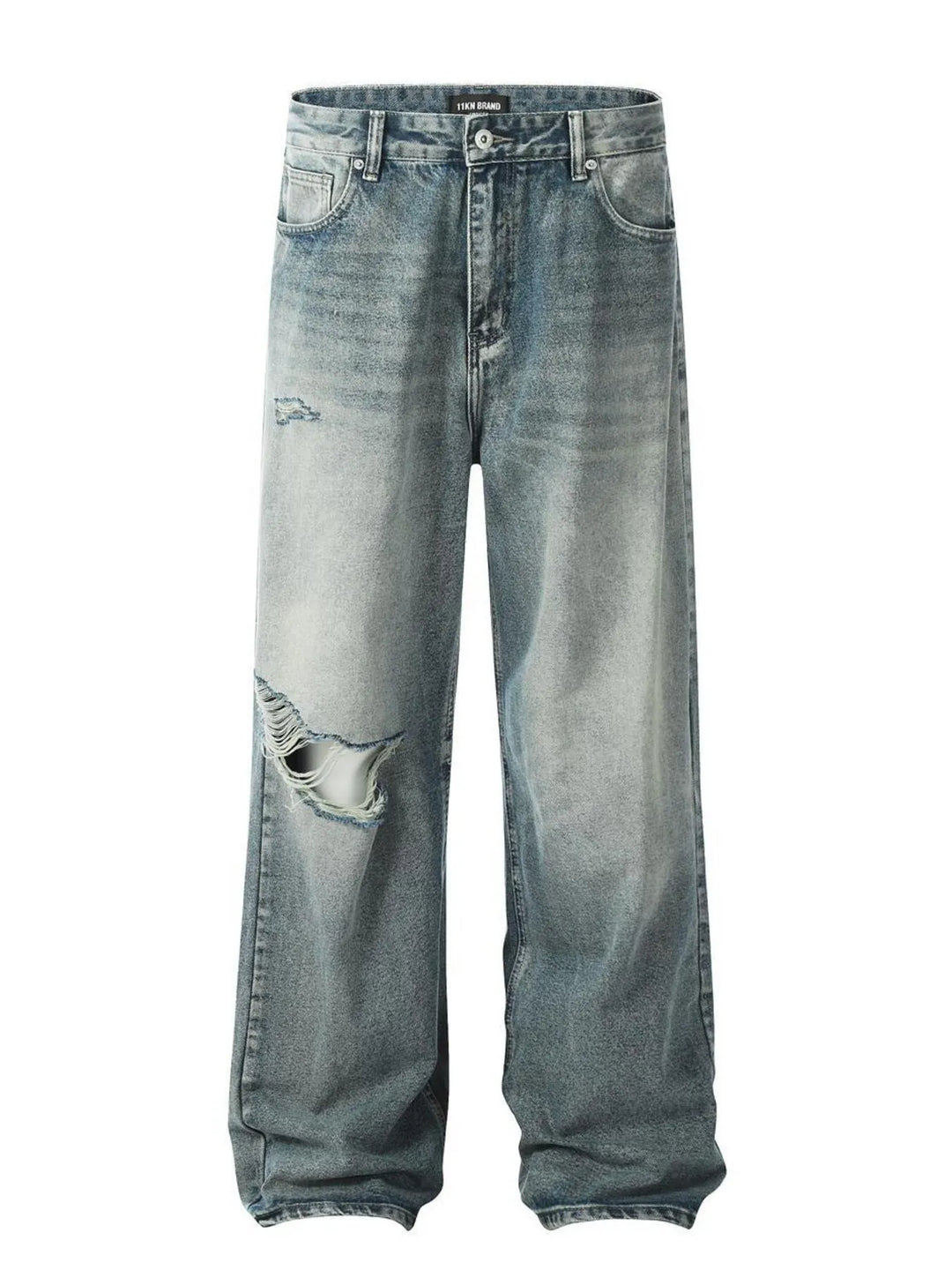 Men's Distressed Wide Leg Vintage Wash Jeans