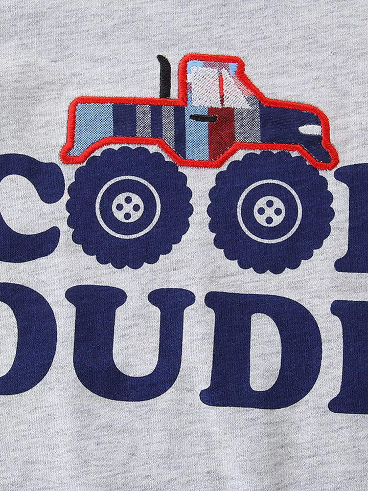 Children's Cool Dude Monster Truck Graphic Tee and Plaid Shorts Set