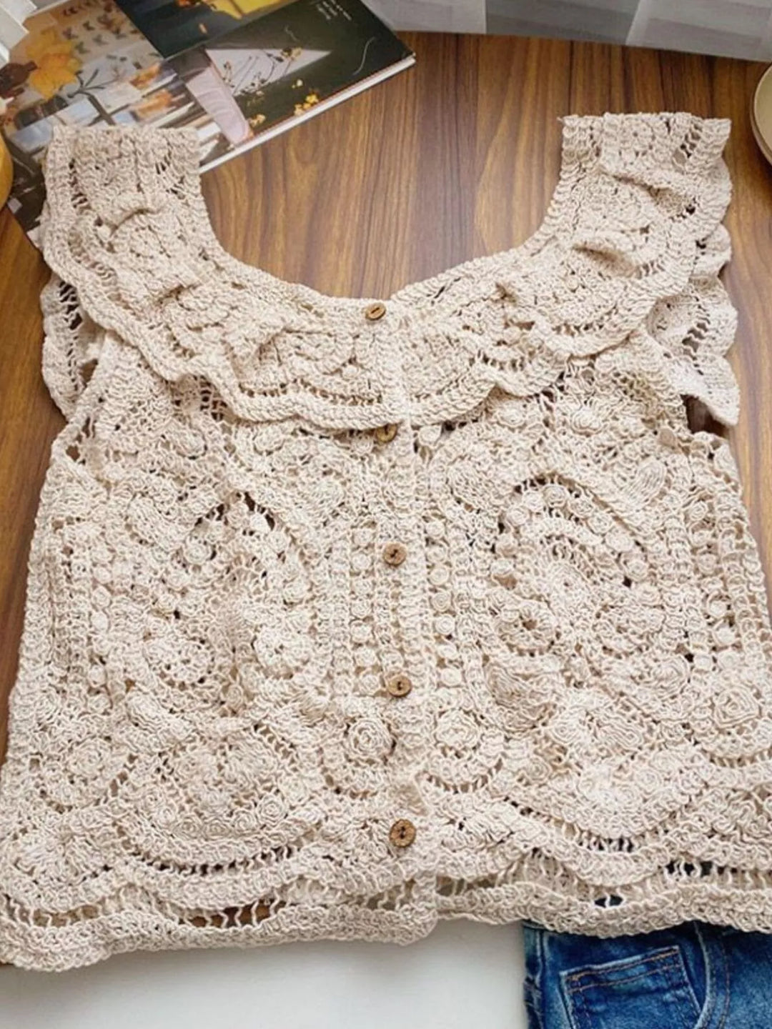 Crochet Lace Button Up Cardigan