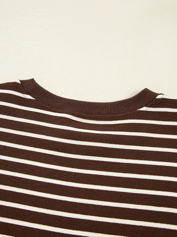 Stripe Cropped Crew Neck Long Sleeve T Shirt
