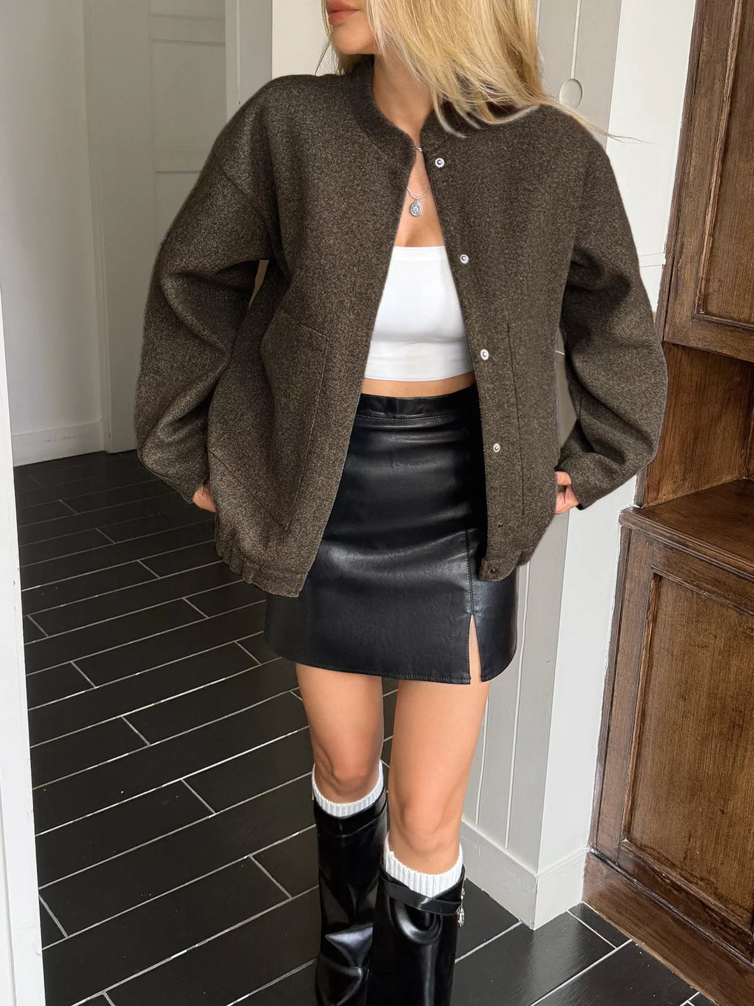 Snap Down Dropped Shoulder Jacket