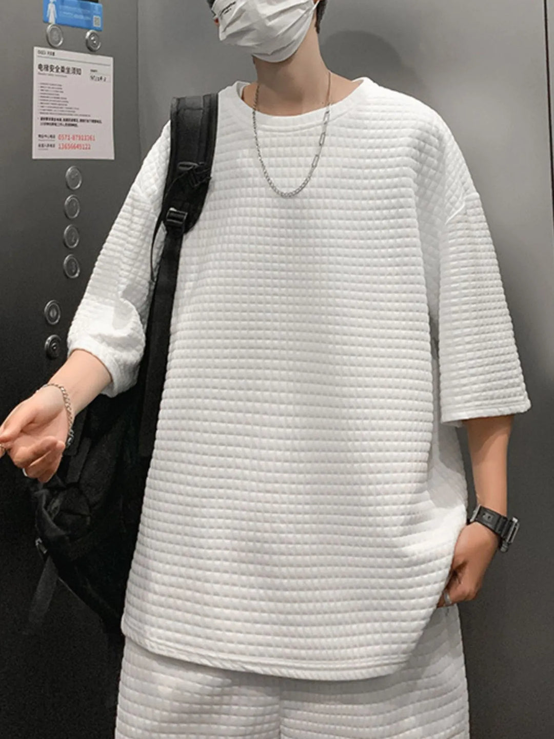 Men's Textured Short Sleeve T-Shirt and Shorts Set