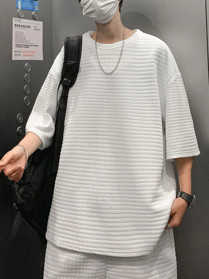 Men's Textured Short Sleeve T-Shirt and Shorts Set