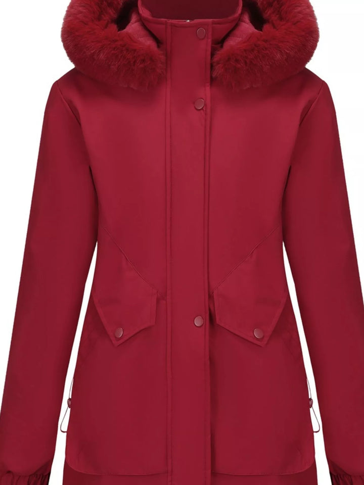 Full Size Fur Hooded Warm Winter Parka Outerwear Plus Size