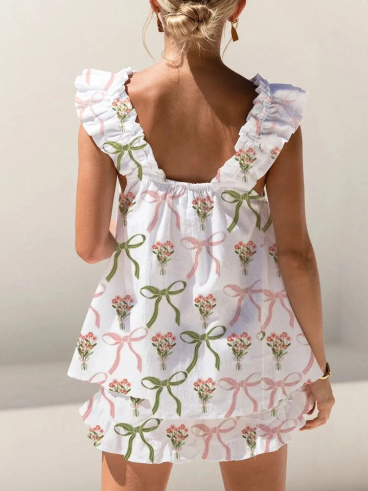 Ruffled Striped Tank and Shorts Set