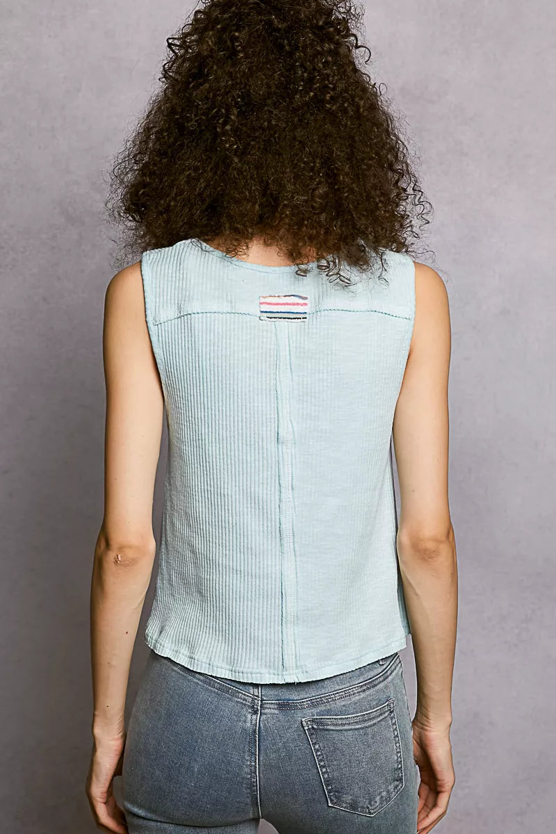 POL Round Neck Stud Point Ribbed Tank with Stripped Star Patch
