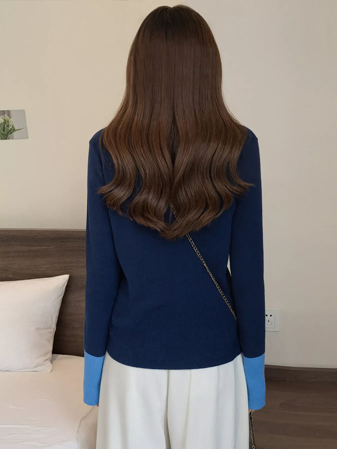 Contrast Trim Ribbed Knit Cardigan