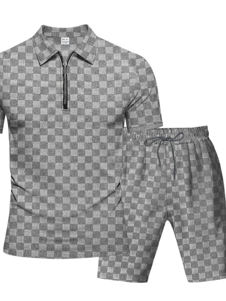 Men's Full Size Quarter Zip Short Sleeve Top and Shorts Set Plus Size