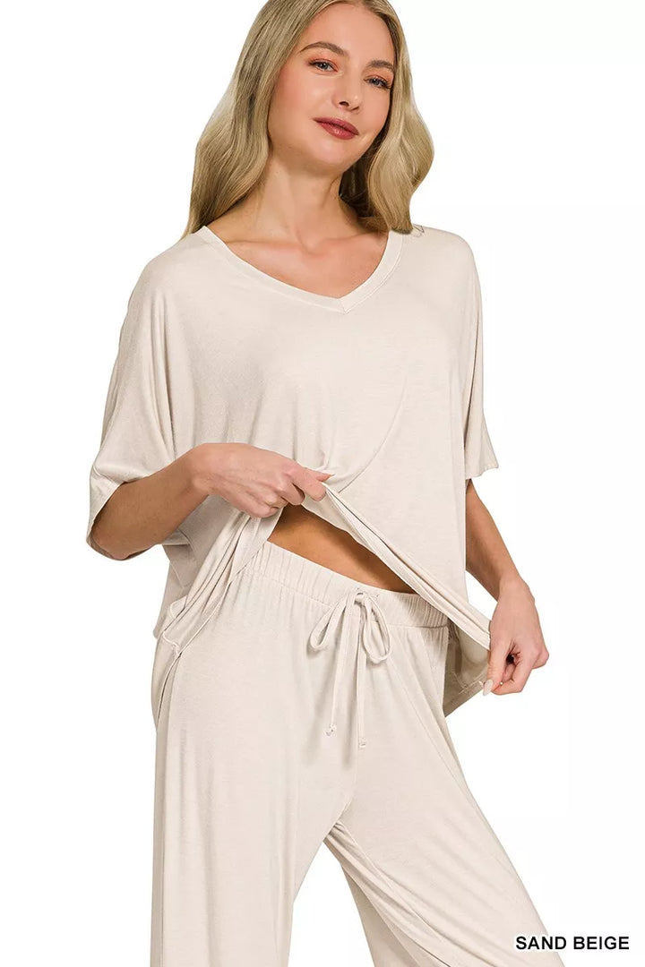 Zenana V-Neck Oversized Top & Pants Set