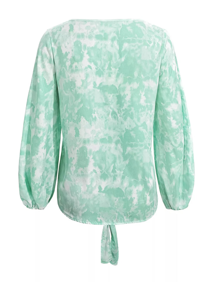 V-Neck Long Sleeve Tie-Front Blouse