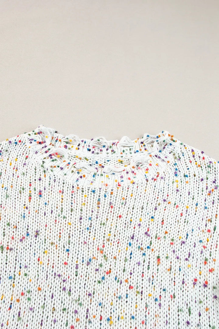 Confetti Distressed Hem Long Sleeve Sweater