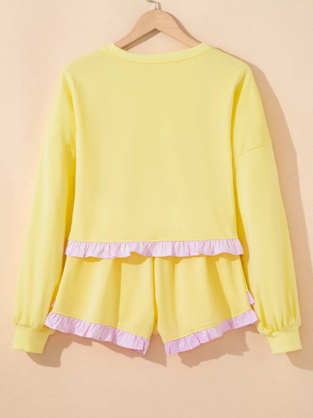 Contrast Frill Hem Round Neck Top and Shorts Set