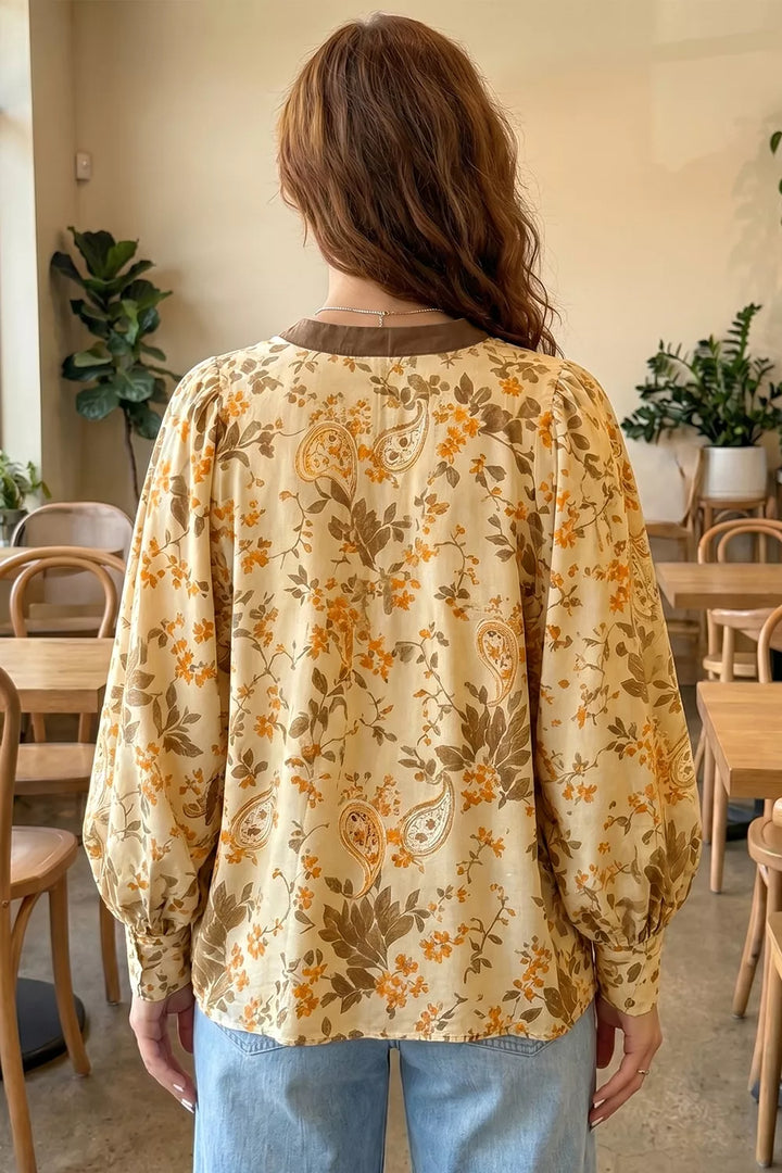 Paisley Print Tie Neck Long Sleeve Shift Top