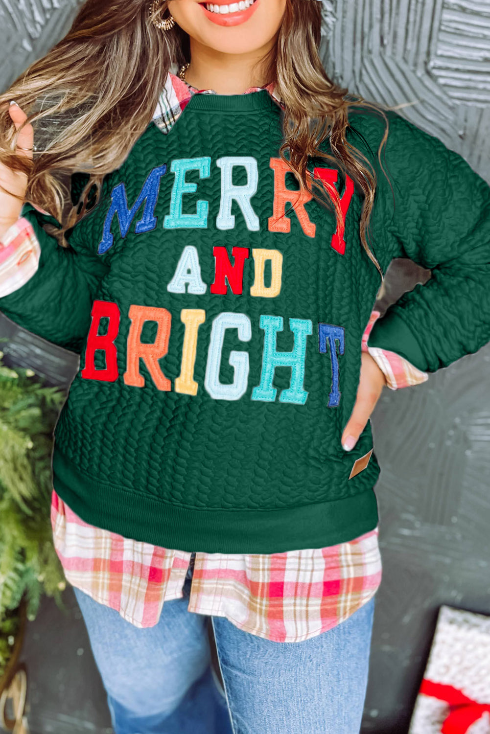 黑綠色 Merry And Bright 麻花針織套頭衫