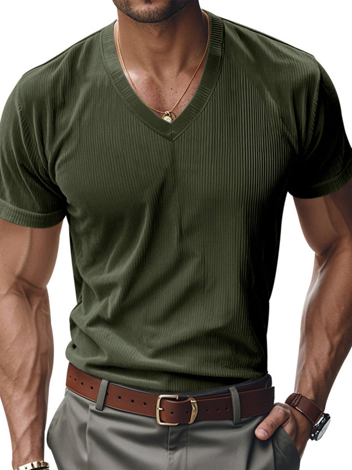 Men's Full Size Ribbed V-Neck T-Shirt Plus Size
