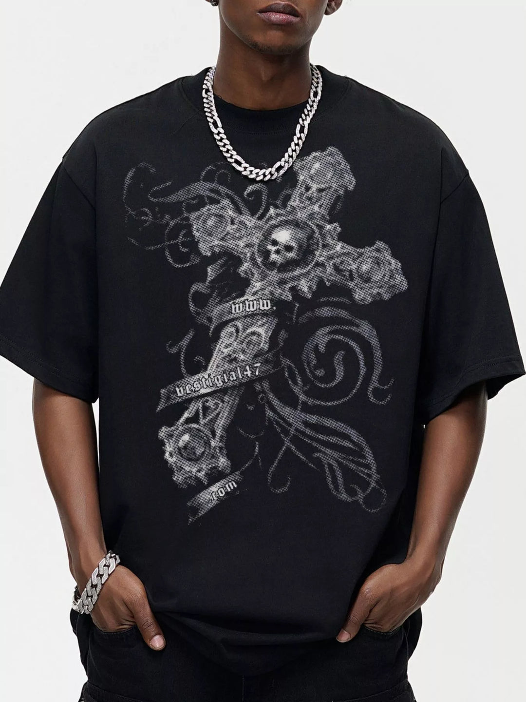 Men's Skull Cross Graphic Oversized T-Shirt