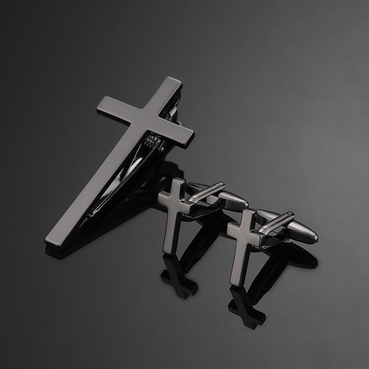 Gold Silver Black Cross Square Brushed Tie Clip