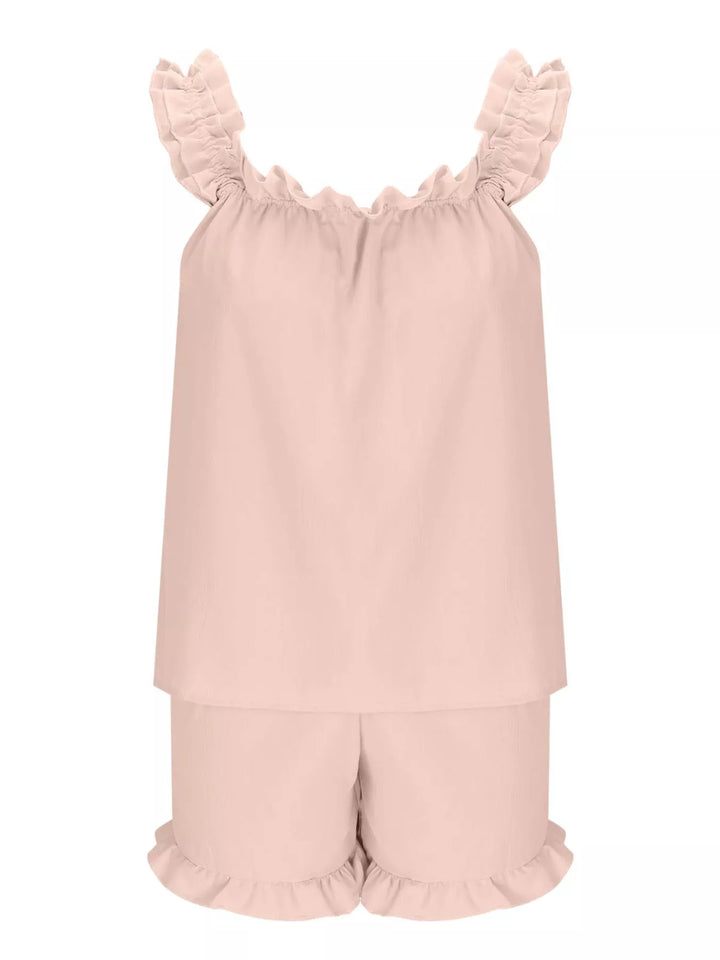 Ruffle Trim Sleeveless Top and Shorts Set