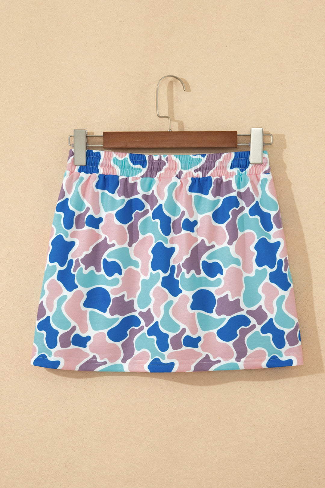 Sky Blue Abstract Camo Elastic Waist Drawstring Mini Skort