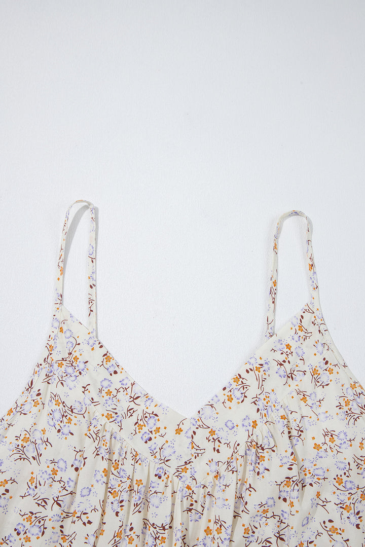 Apricot Boho Floral Spaghetti Straps Tank Top