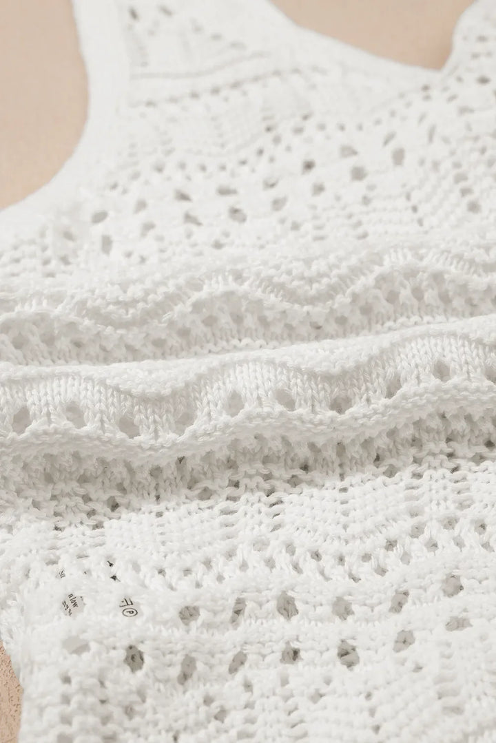 Hollowed Knit V Neck Drawstring Sweater Vest