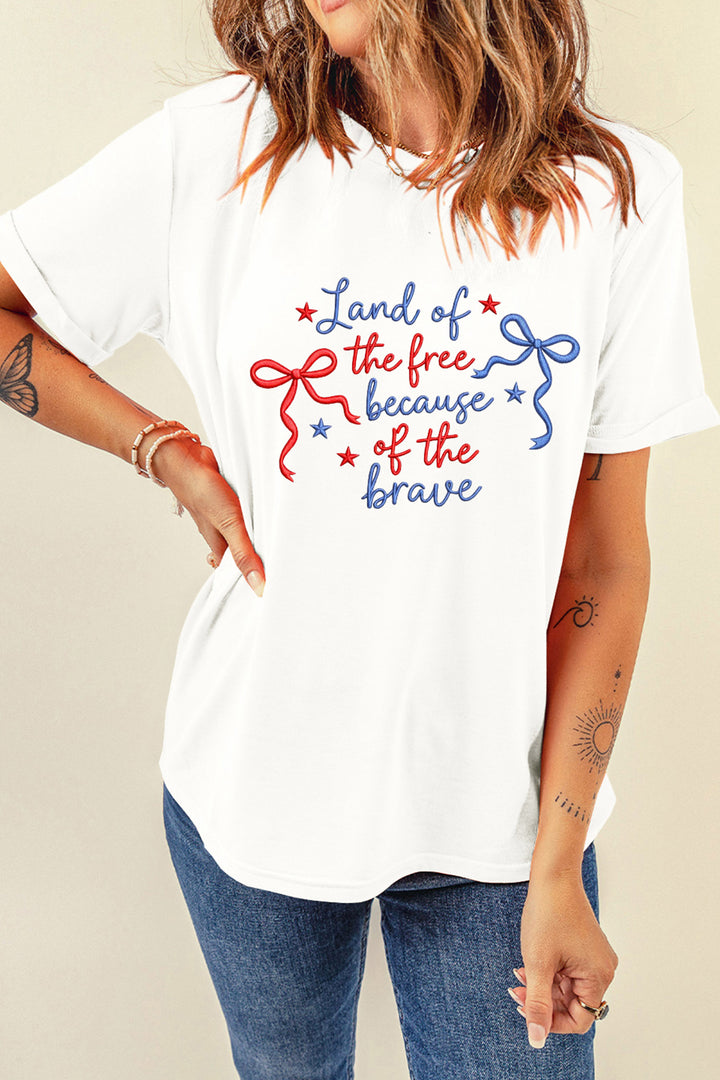 White Land of the free because of the brave Embroidered T Shirt