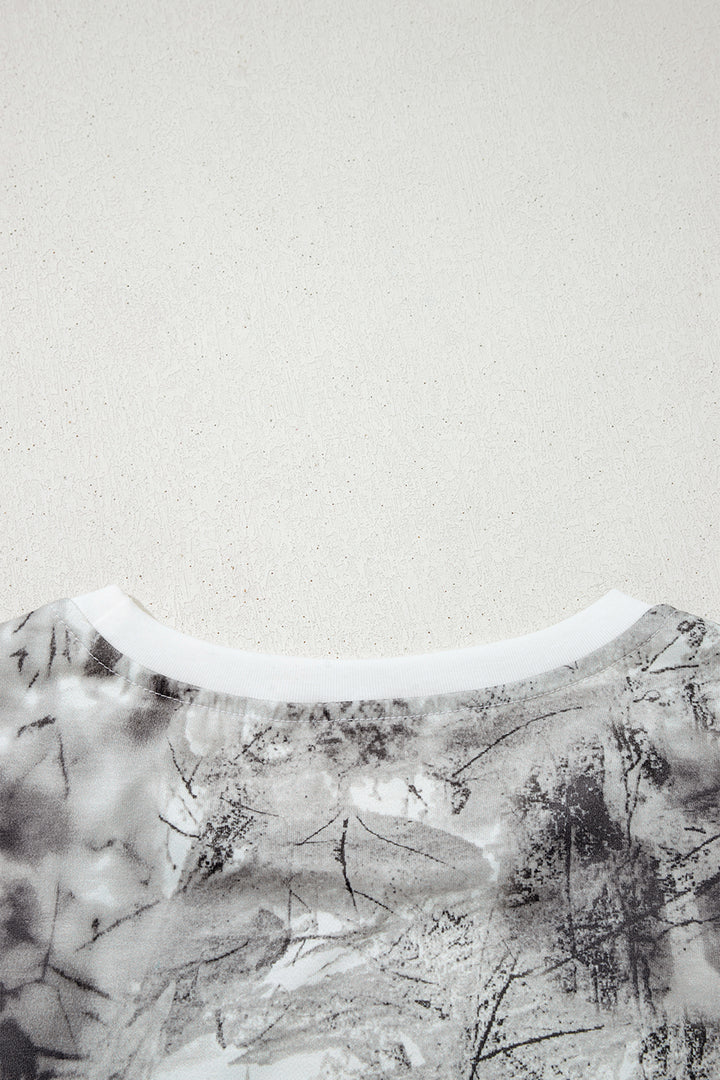 Gray Abstract Woodland Print Slim Fitted T Shirt