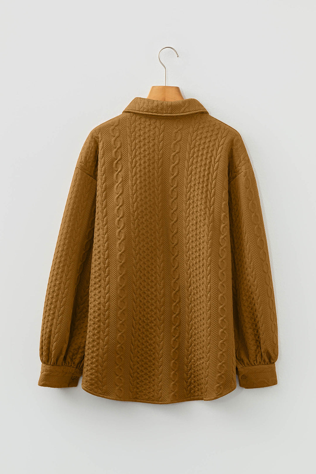 Camel Cable Texture Puff Sleeve Loose Shacket