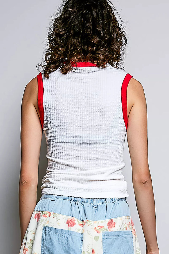POL V-Neck Contrast Ribbed Sleeveless Tank