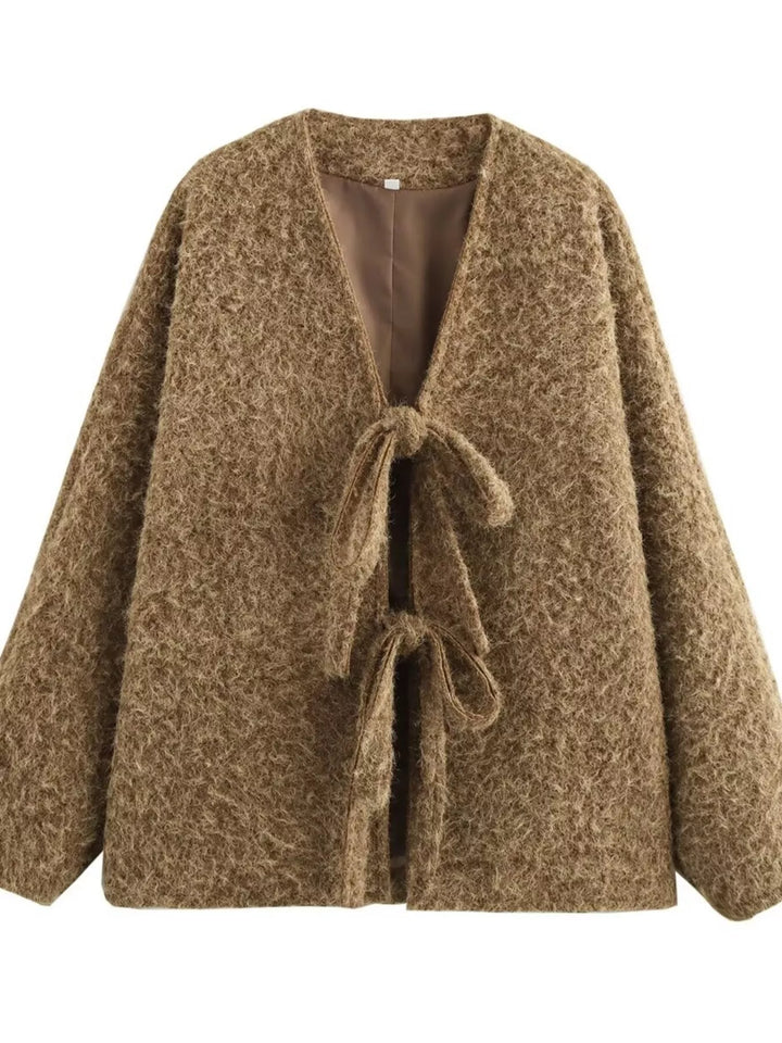 Textured Knit Tie-Front Outerwear
