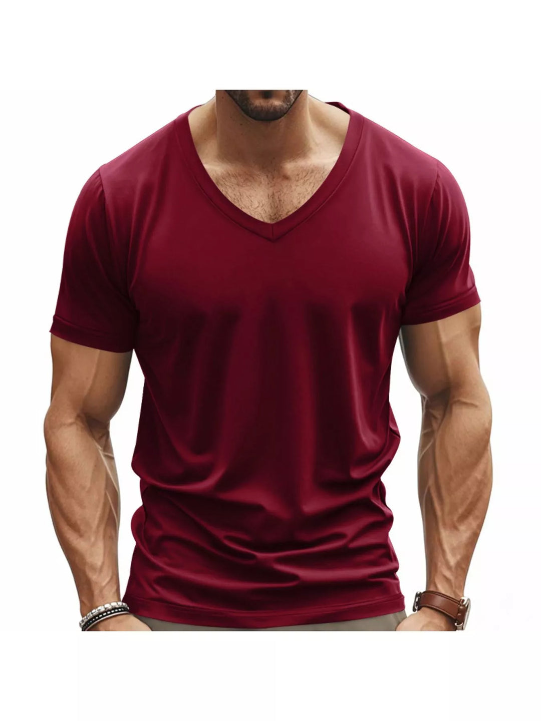 Men's Full Size Slim Fit V-Neck Basic T-Shirt Plus Size
