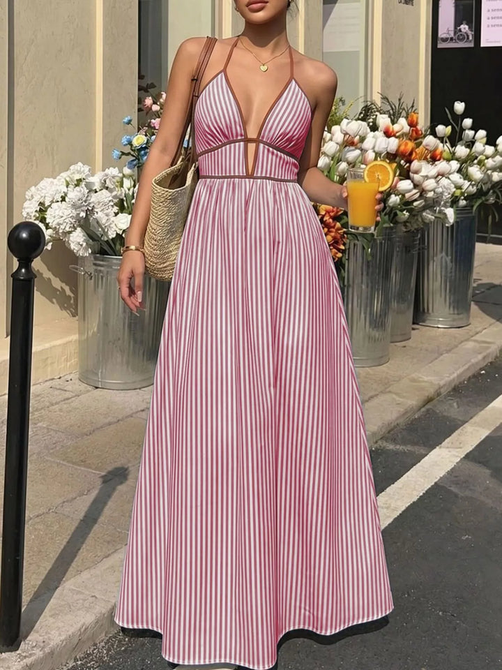 Striped Halter Neck Maxi Dress