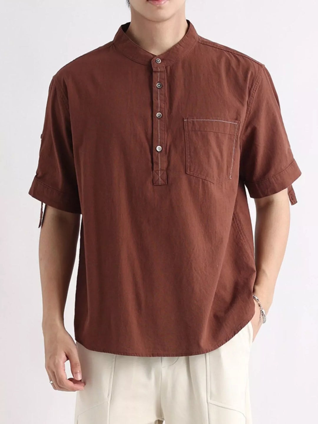 Men's Plus Size Button Detail Short Sleeve Shirt