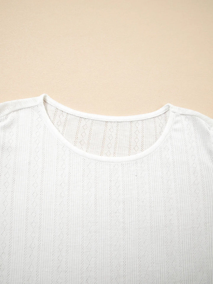 Scalloped Lace Trim Jacquard Textured T Shirt