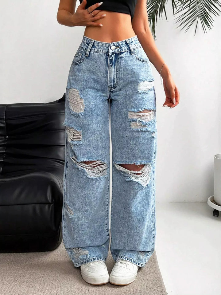 Distressed Wide-Leg Jeans