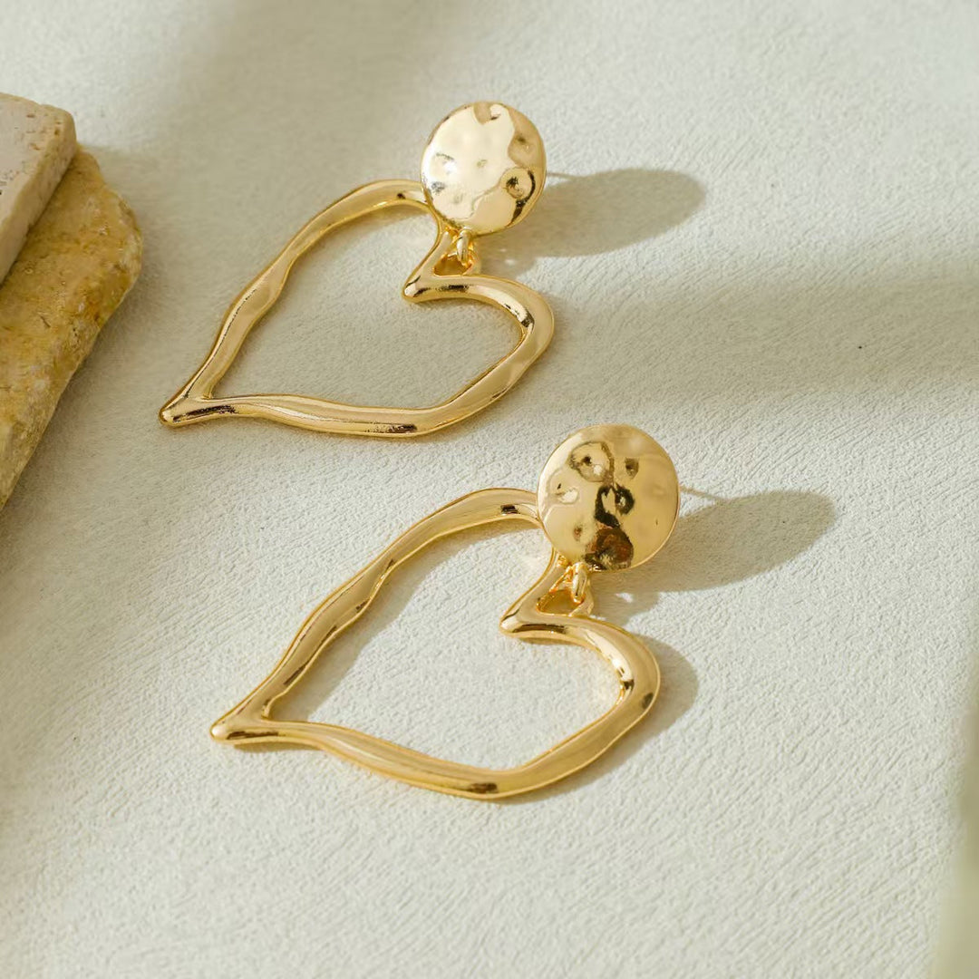 Women Fashion Geometric Heart Circle Drop Earrings  Studs, Minimalist High End Daily Versatile Ear Ornaments