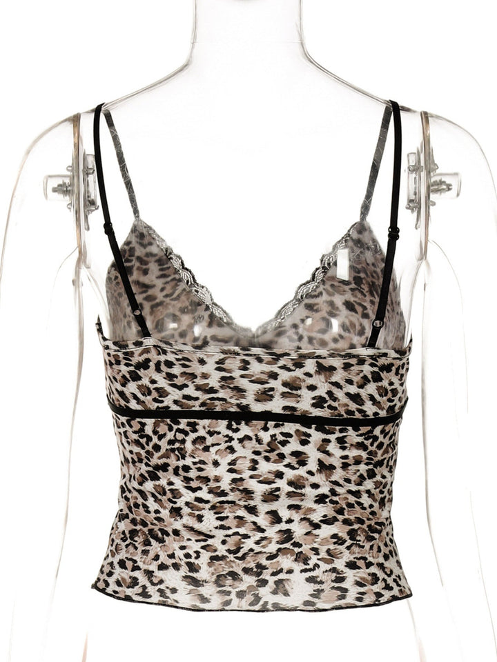 Leopard Print Lace Trim Cami