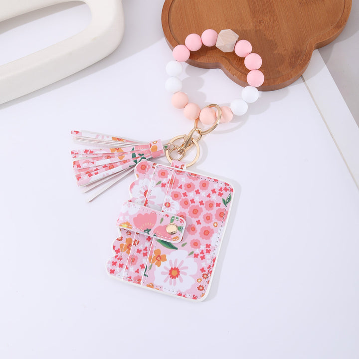 Printed Leather Wallet Keychain For Women
