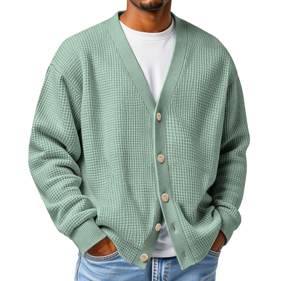 Mens Casual Loose-fit Long-sleeve Knitted Cardigan