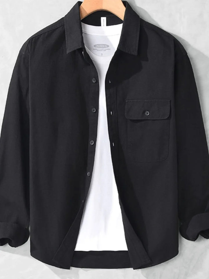 Men's Plus Size Casual Button-Down Shirt with Chest Pocket