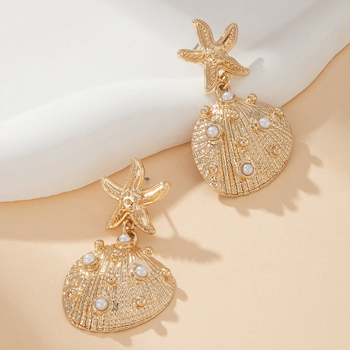 New Stylish Exquisite Starfish  Shell Drop Earrings Vintage Elegant Premium Women Earrings, Versatile Sophisticated Jewelry