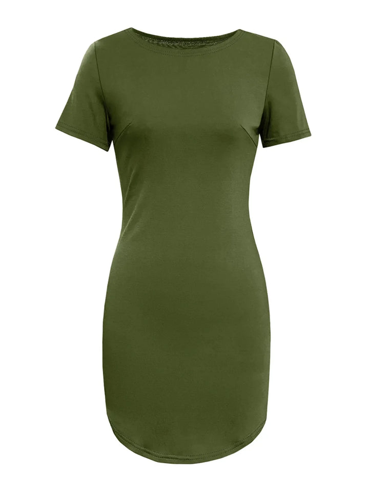 Round Neck Short Sleeve Mini Tee Dress