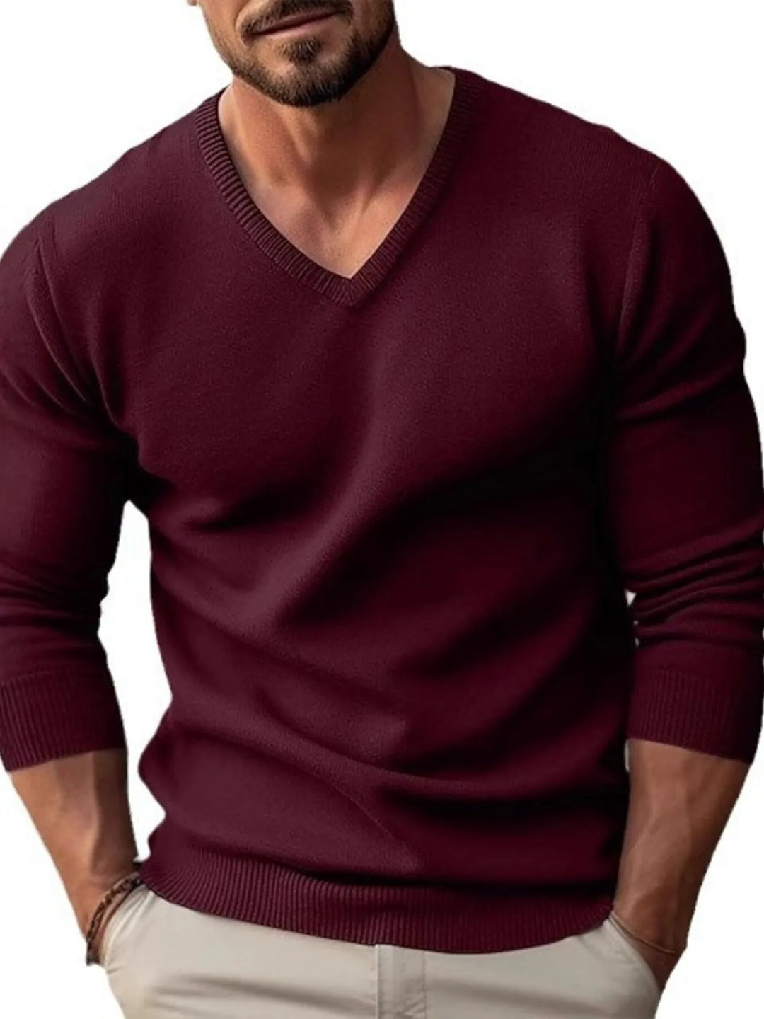 Men's Full Size Ribbed Hem Long Sleeve Sweater Plus Size