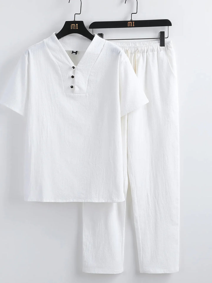 Men's Plus Size V-Neck Short Sleeve Top and Pants Set