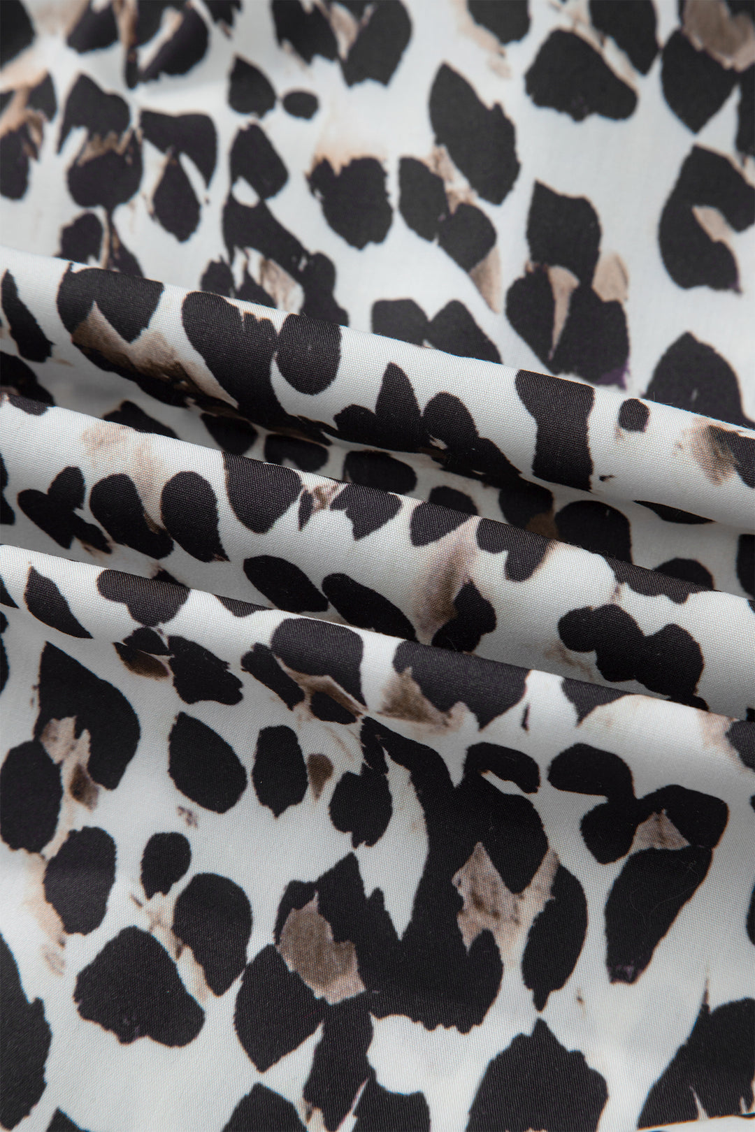 Multicolour Leopard Print Contrast Trim Button Split Neck Plus Long Sleeve Top